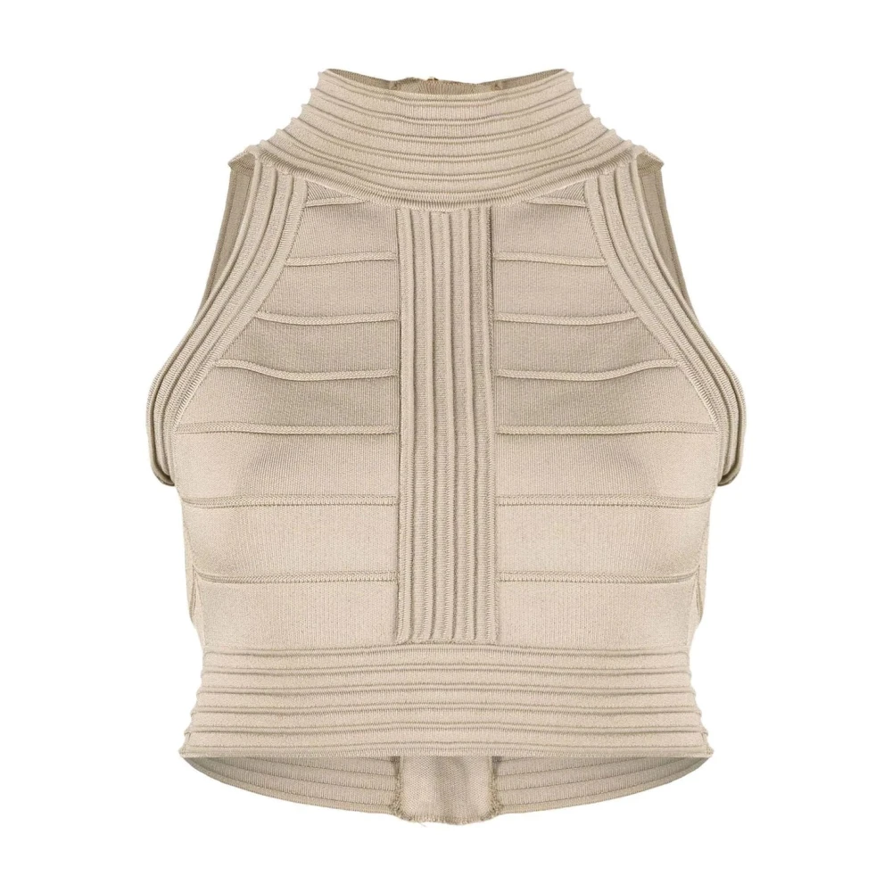 Balmain Geribbeld Gebreide Tanktop in Beige Dames