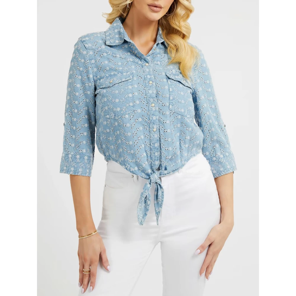 Guess Tijdloze Knoopblouse Blue Dames