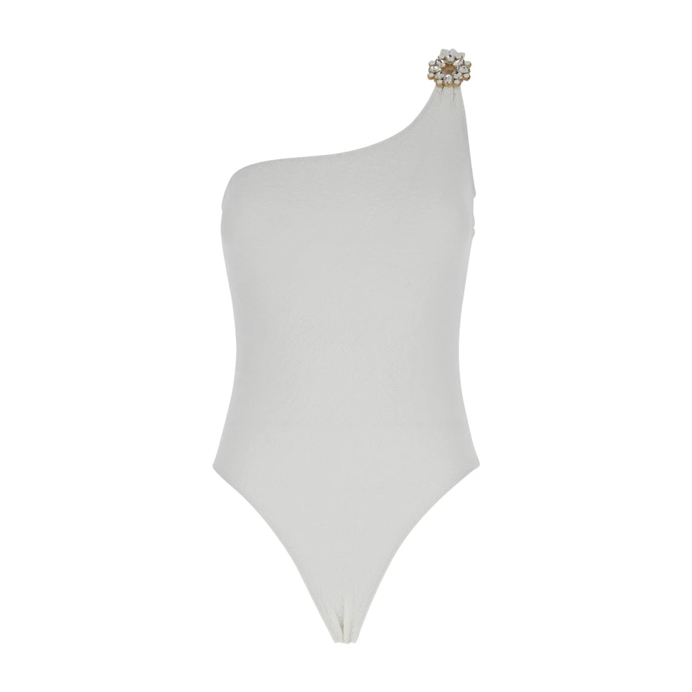 Anjuna Vit One-Shoulder Baddräkt med Rhinestone Detalj White, Dam