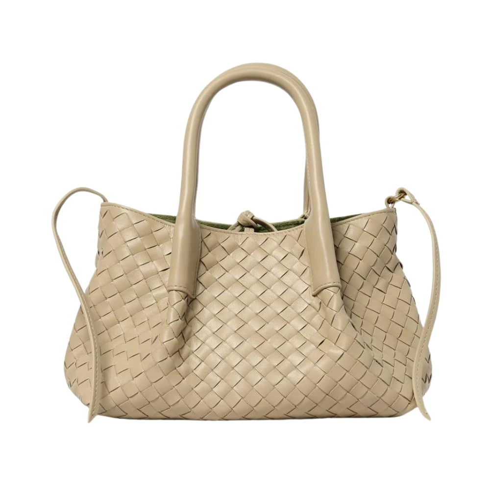 Bottega Veneta Donna Beige Borsa A Mano In Pelle Con Lavorazione Intrecciato E Manici Superiori