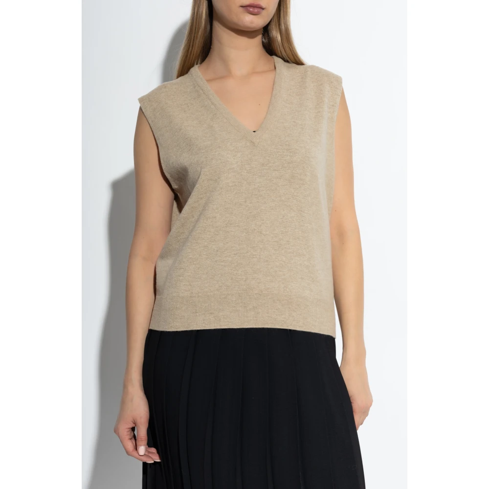 Maison Margiela Wollen vest met V-hals Beige Dames