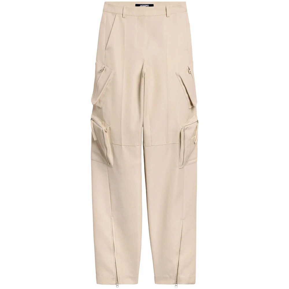 Jacquemus Beige Broek met Riem en Zakken Beige Dames