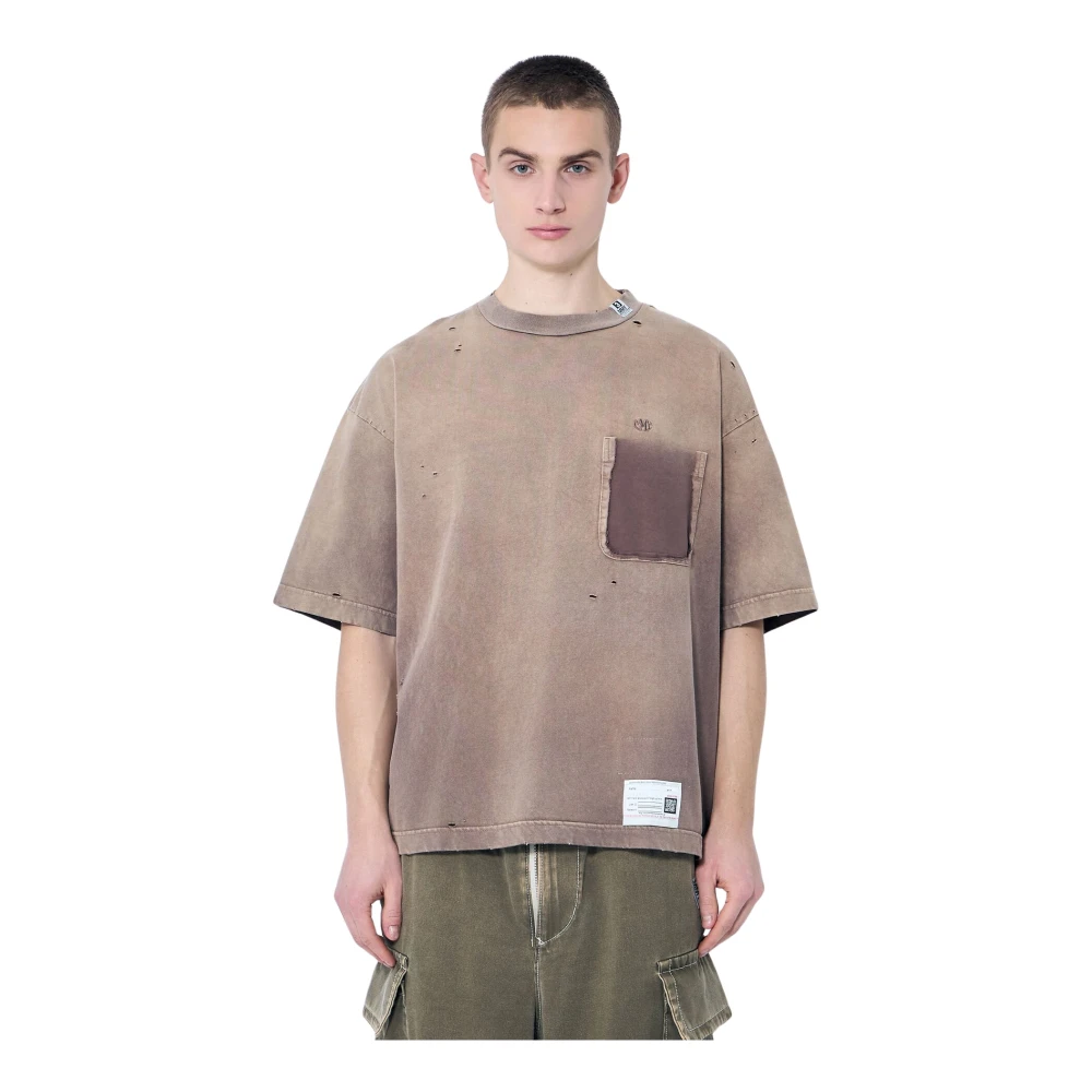 Mihara Yasuhiro Versleten Logo Geborduurd T-shirt Brown Heren