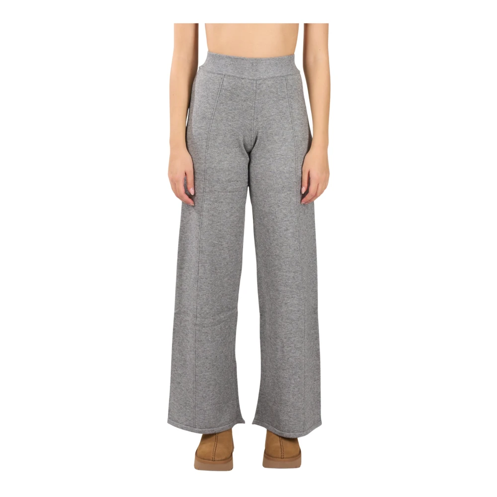 Hinnominate Gebreide Elastische Taille Broek met Geborduurd Logo Gray Dames