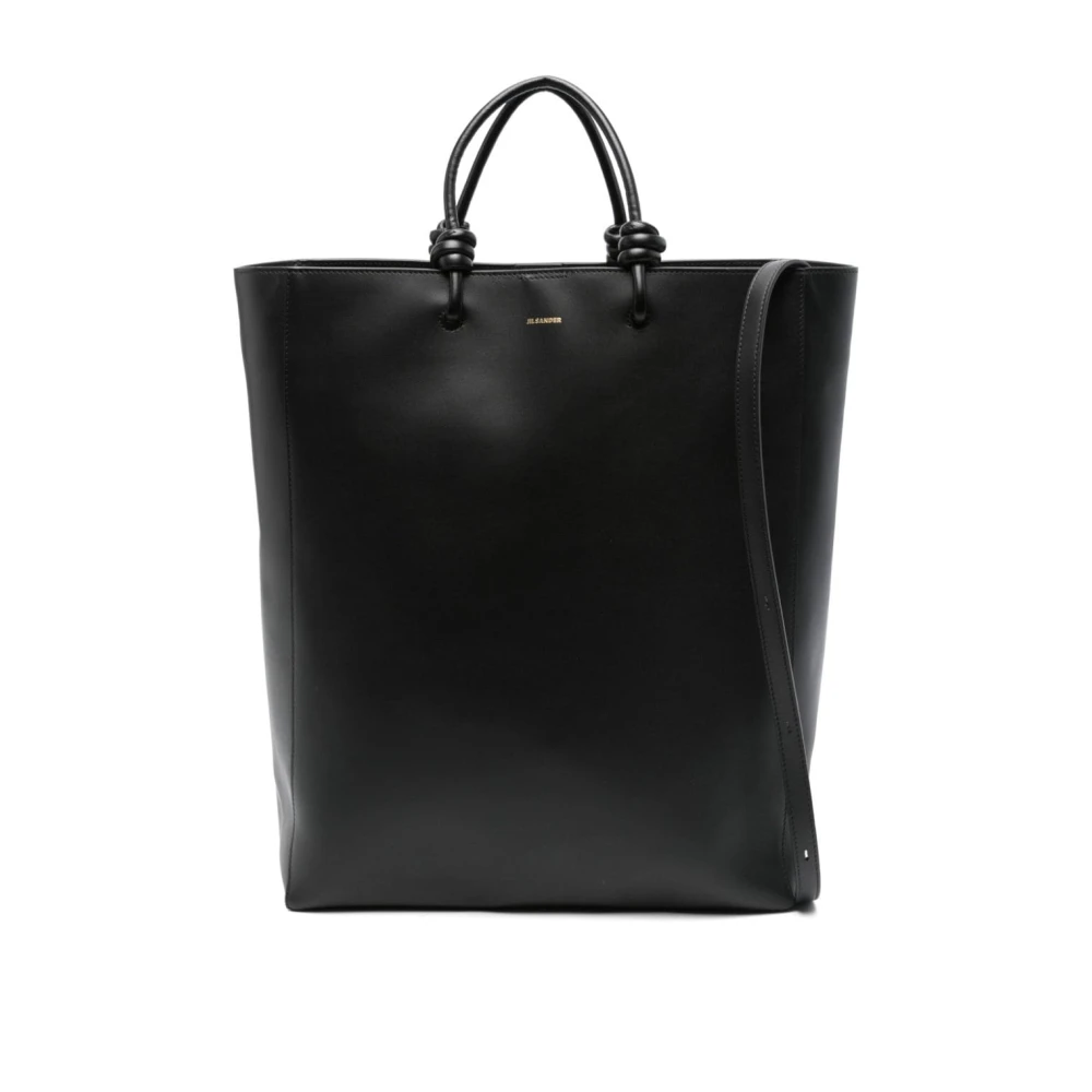 Jil Sander Zwarte Leren Tote Tas Knoopdetail Black Dames
