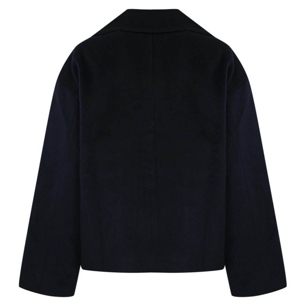 Max Mara Studio Blauwe wollen jas V-hals Dubbele rij knopen Blue Dames