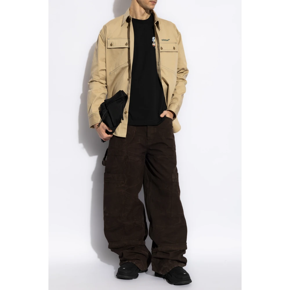 Off White Overhemd met geborduurd logo Beige Heren