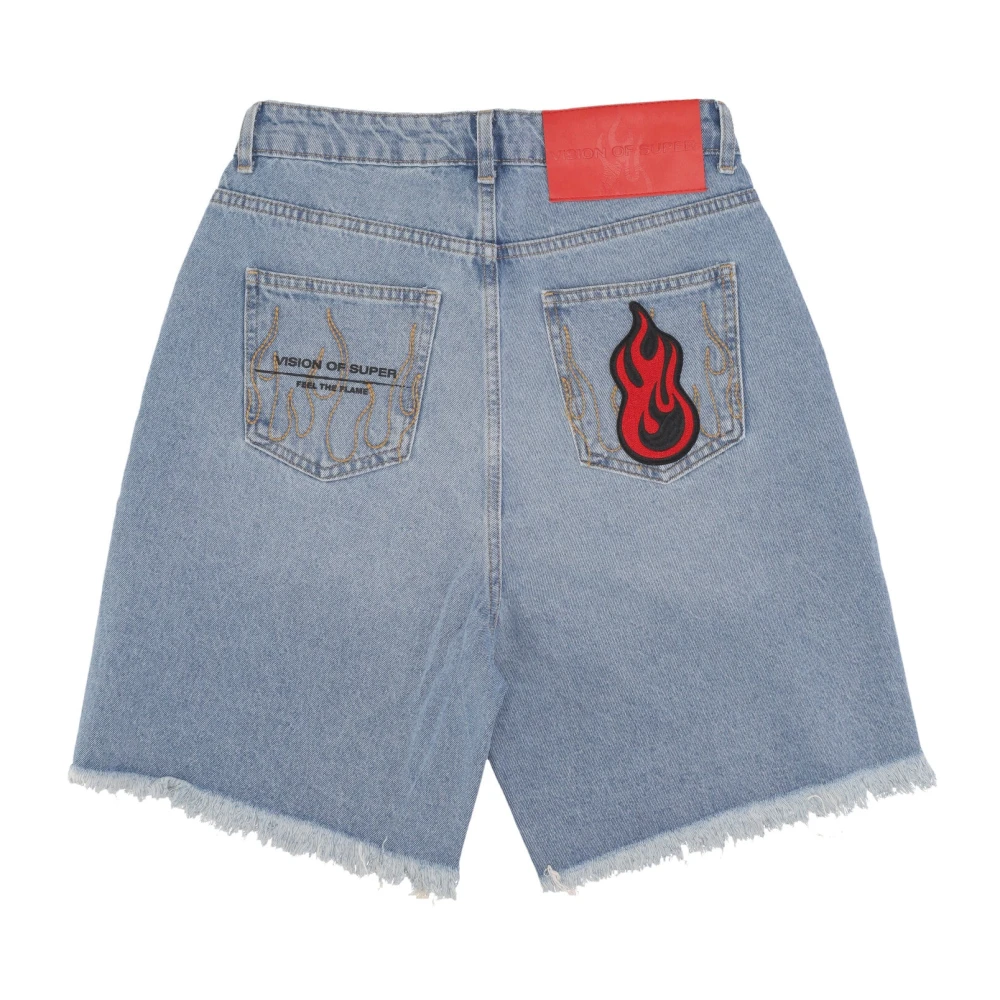 Vision OF Super Flame Patch Denim Shorts Blue Heren