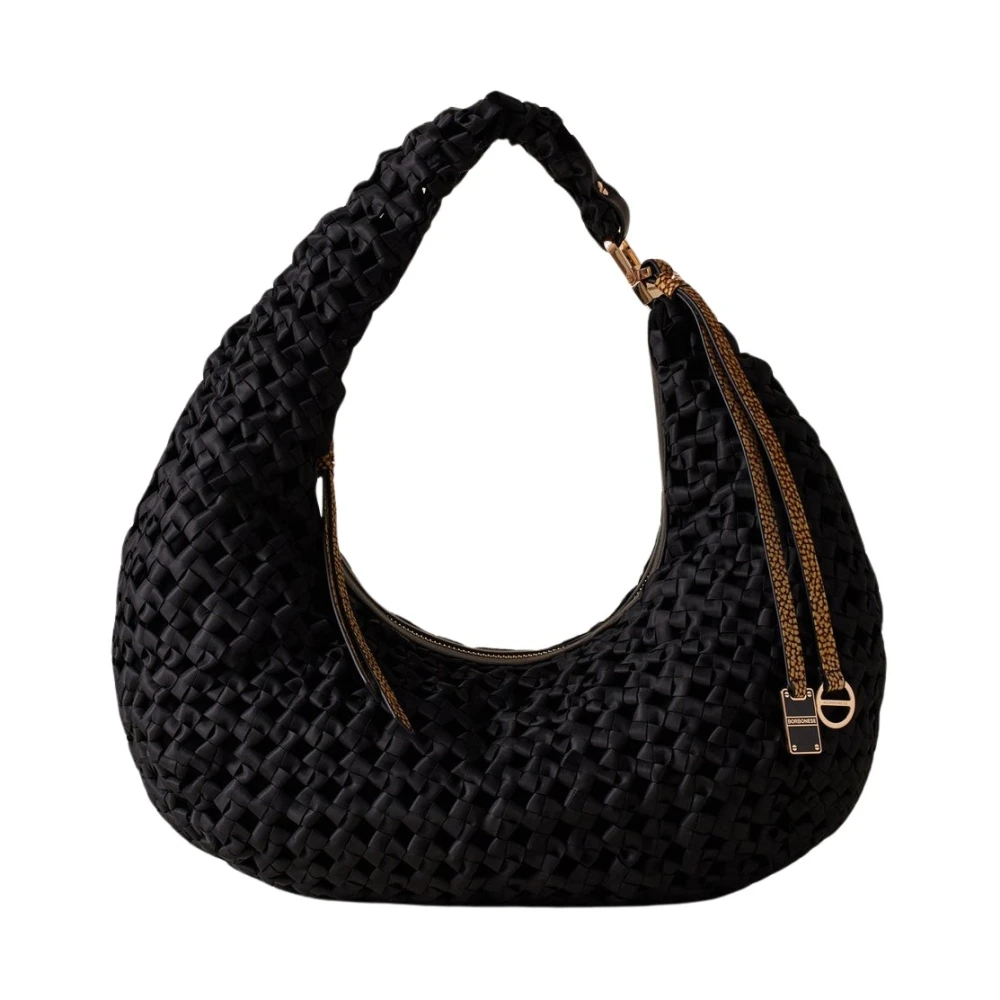 Borbonese Klassieke Hobo Tas in Zwart Natuurlijk Blue Dames