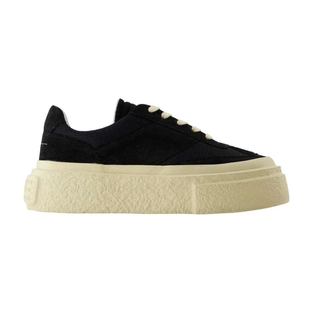 Mm6 Maison Margiela Men's Black Leather Sneakers With Top Laces