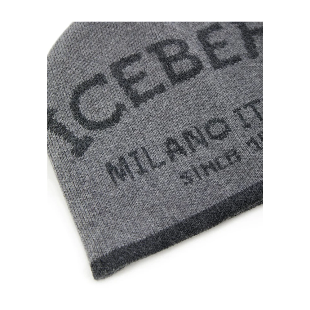 Iceberg Gebreide muts in gekaarde wolmix Gray Heren
