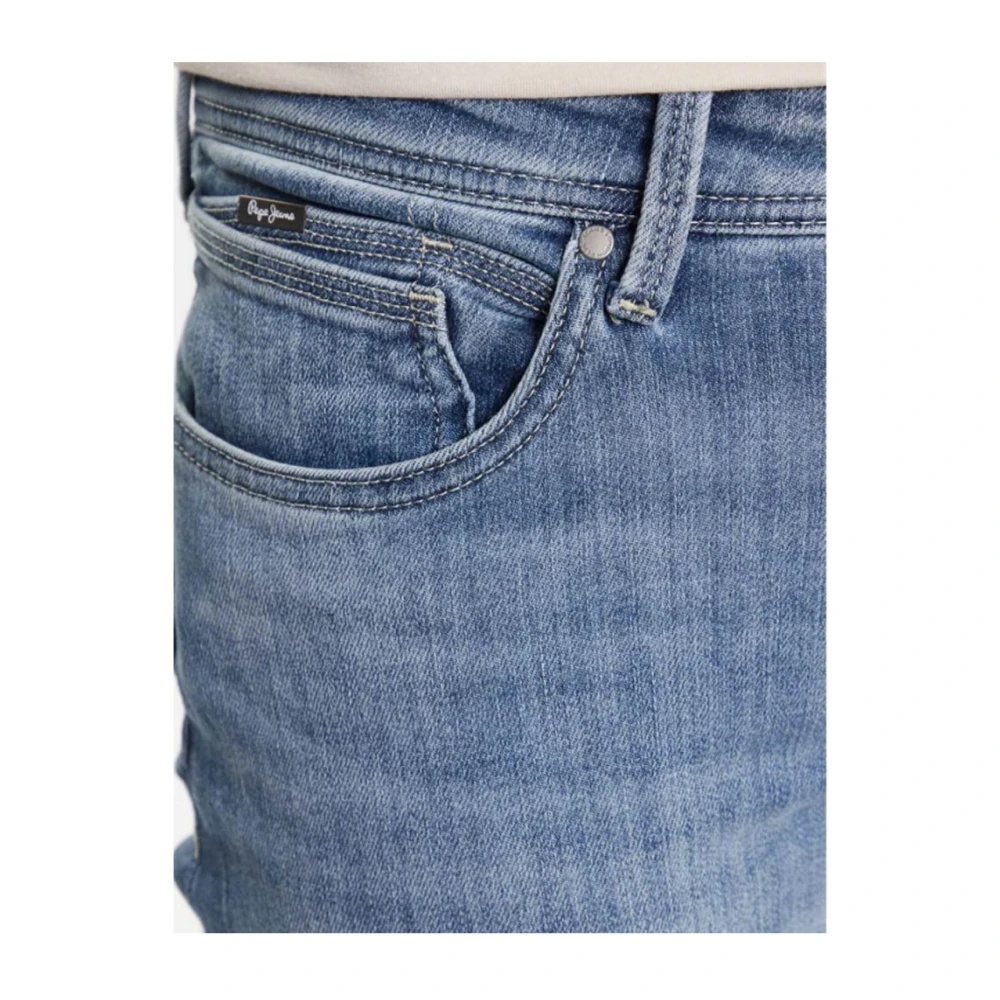Pepe Jeans Slim Fit Denim Jeans met Patched Logo Blue Heren