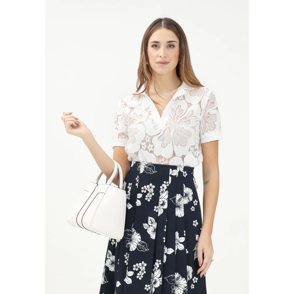 Max Mara Witte Bloemen Kant Polo Shirt White Dames