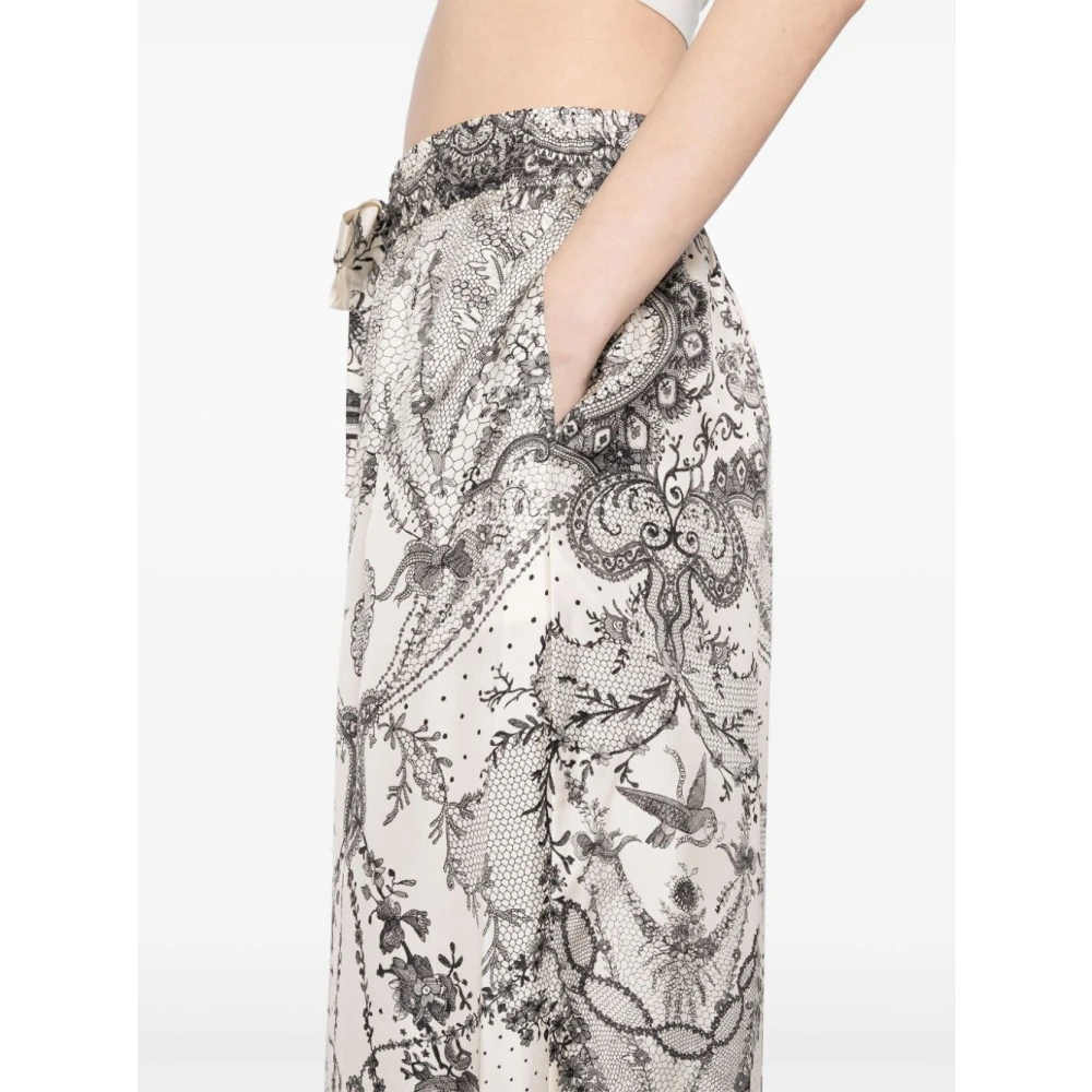 Zimmermann Palazzo Zijden Broek Ivoor Kantprint Multicolor Dames