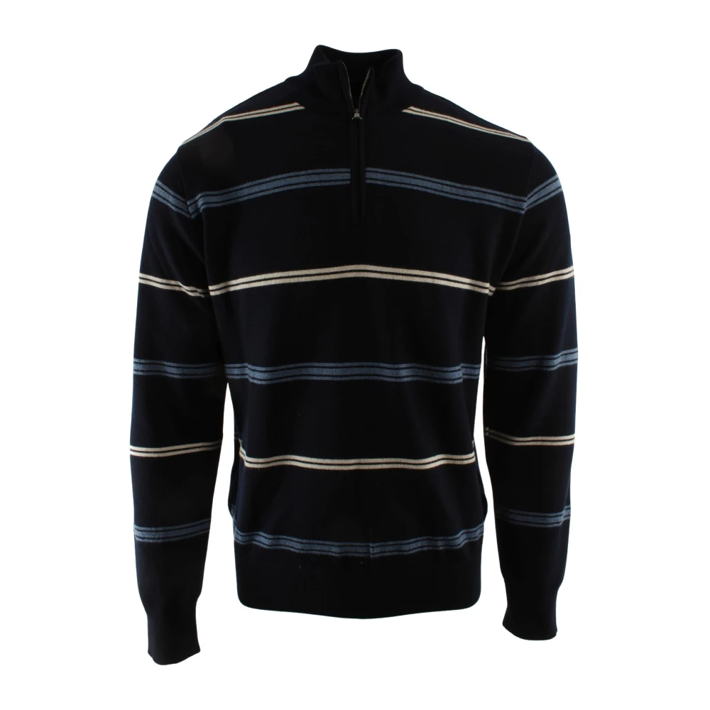 Paul & Shark Men's Blue Centre Stripe Half Zip Jumper - V-Neck Knitwear - M - Knitwear