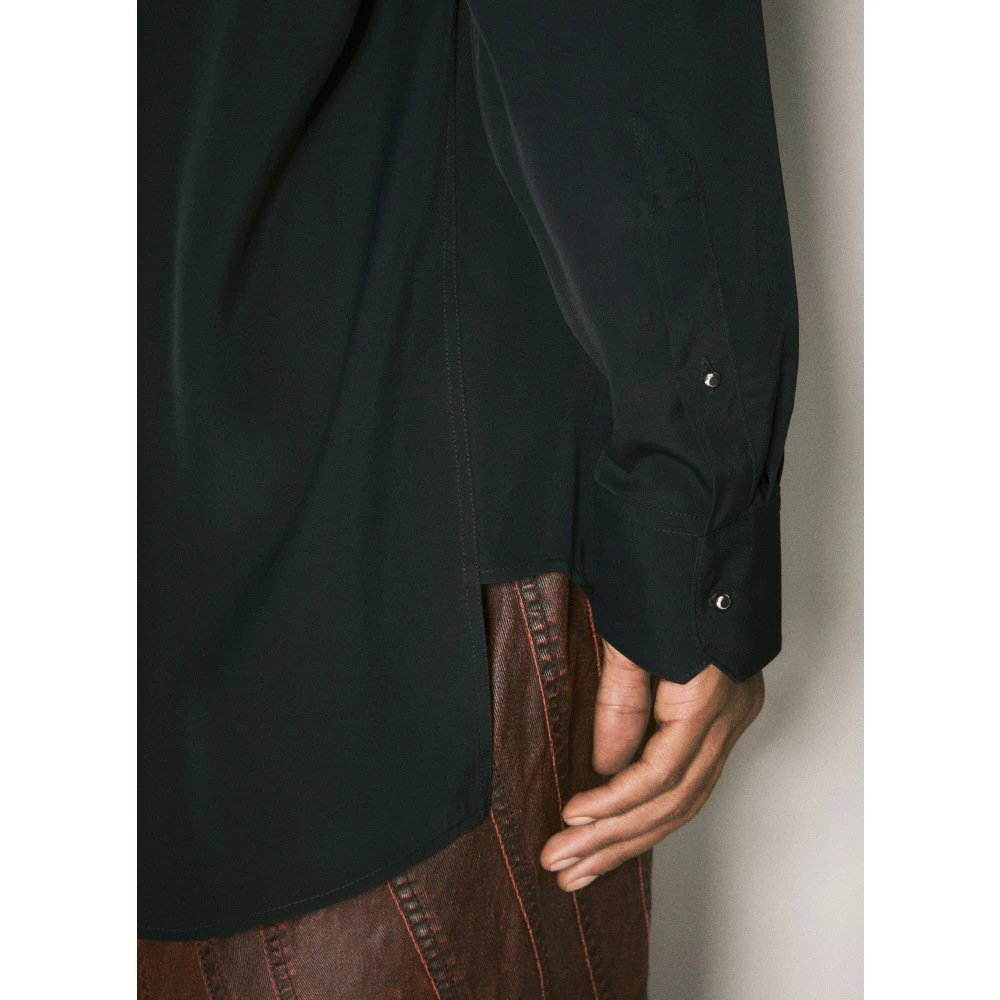 Mugler Viscose Shirt met Doorboorde Hardware Versiering Black Heren