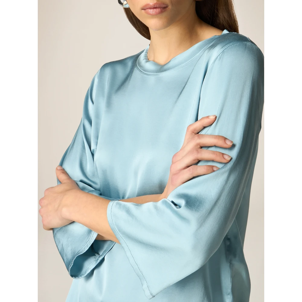 Oltre Satin blouse met driekwartmouwen Blue Dames