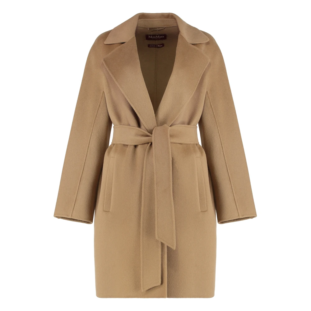 Max Mara Studio Women's Beige Belted Coats, 2XS, Wool And Cashmere Coat