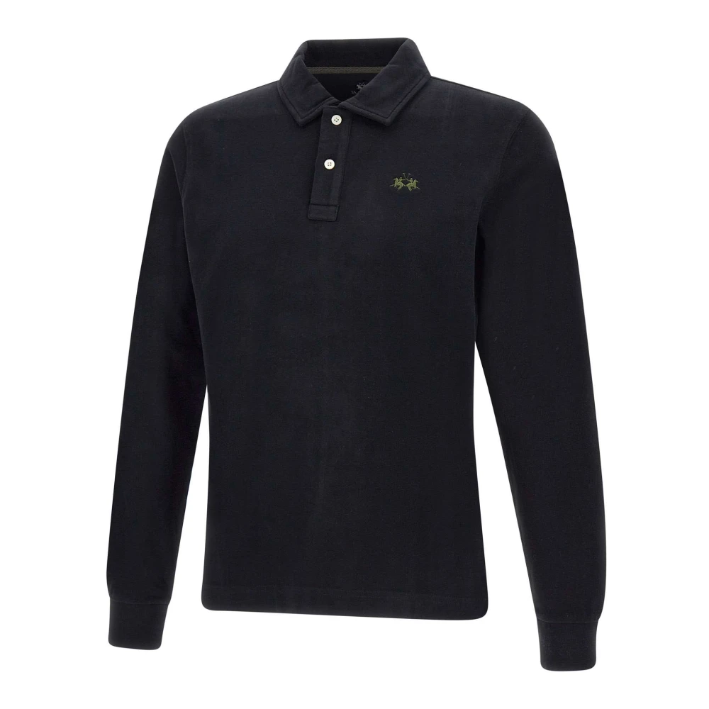 LA MARTINA Zwarte katoenen poloshirt met logo Black Heren