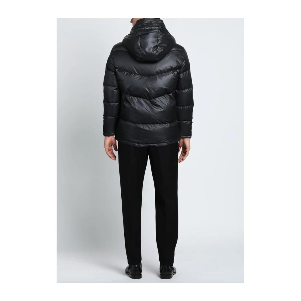Aquascutum Geruite Voering Hoodie Jas Zwart Ganzendons Black Heren