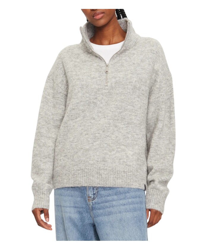 cardigan-femme-a-demi-zip-texture