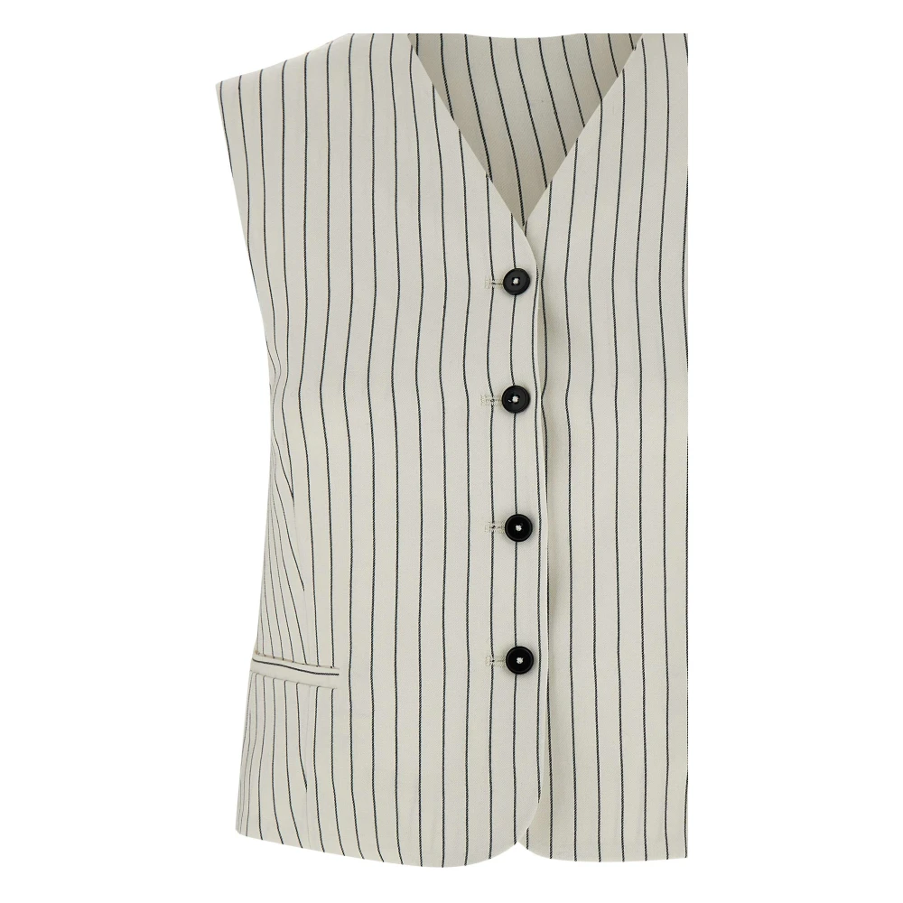 Loulou Studio Gestreepte linnen vest met V-hals White Dames