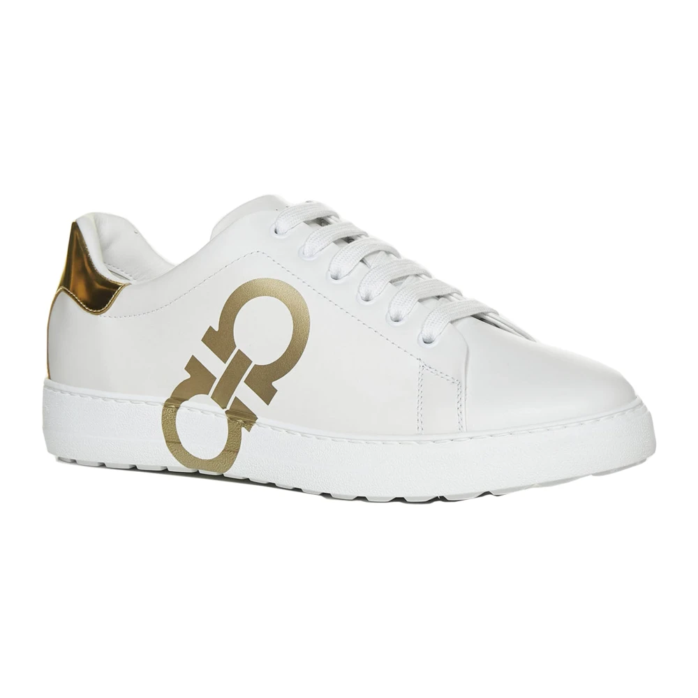 Salvatore Ferragamo Witte Leren Sneakers voor Dames White Dames