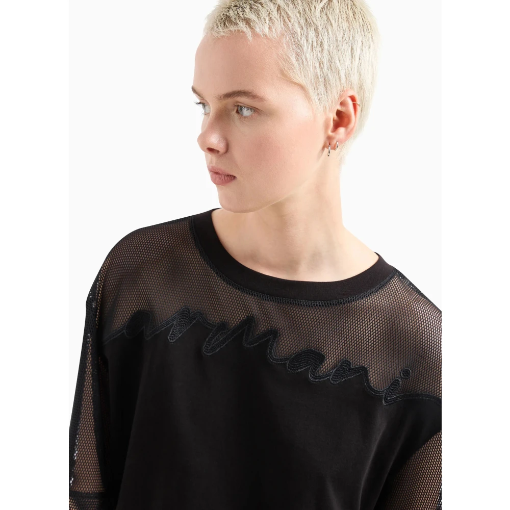 Armani Exchange Biologisch Katoenen Crop T-Shirt Black Dames
