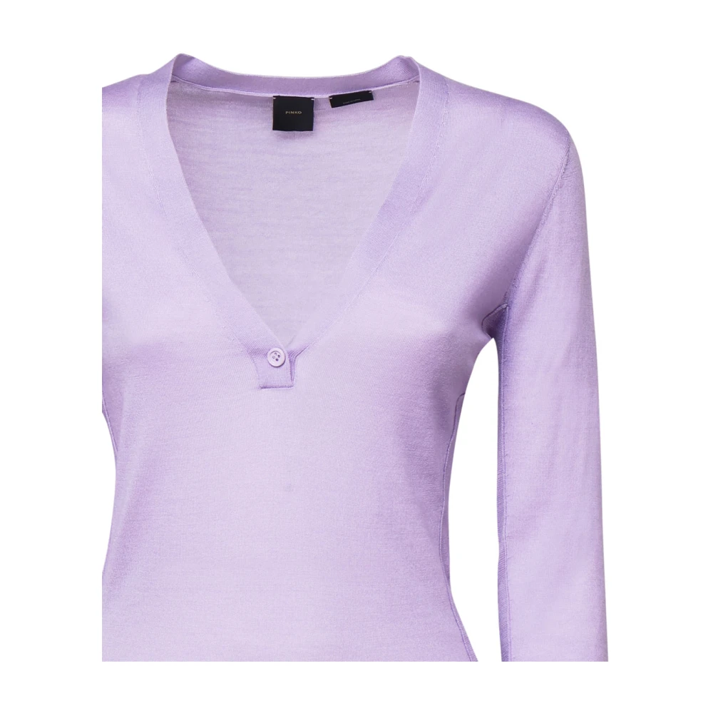 pinko Lila Wol Zijde V-Hals Trui Purple Dames