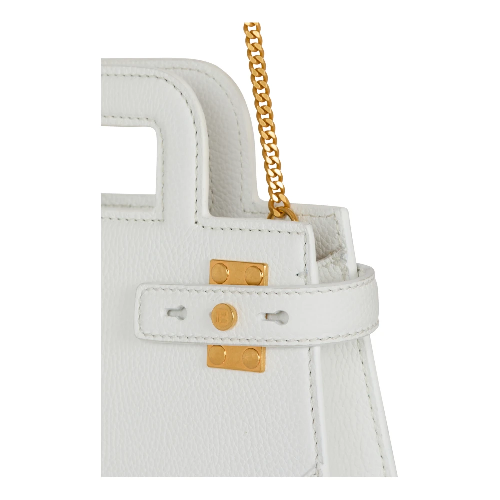 Balmain Kleine B-Buzz Top Handle tas in generfd leer White Dames