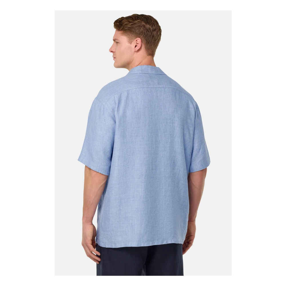 Boggi Milano Linnen Camp Overshirt Blue Heren