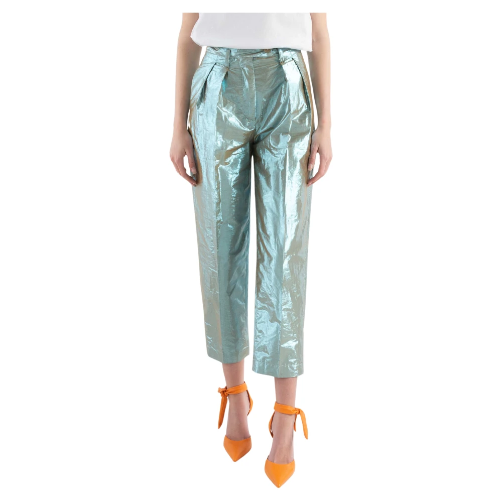 Tela Hoge Taille Casual Broek met Pences Green Dames