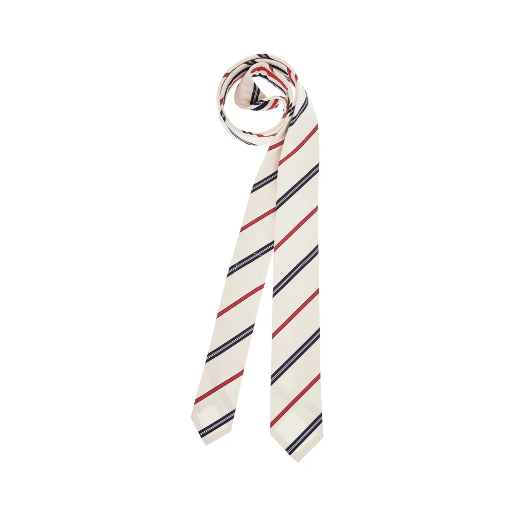 Thom Browne Elegante Ivoor Zijden Stropdas met Strepen Beige Heren