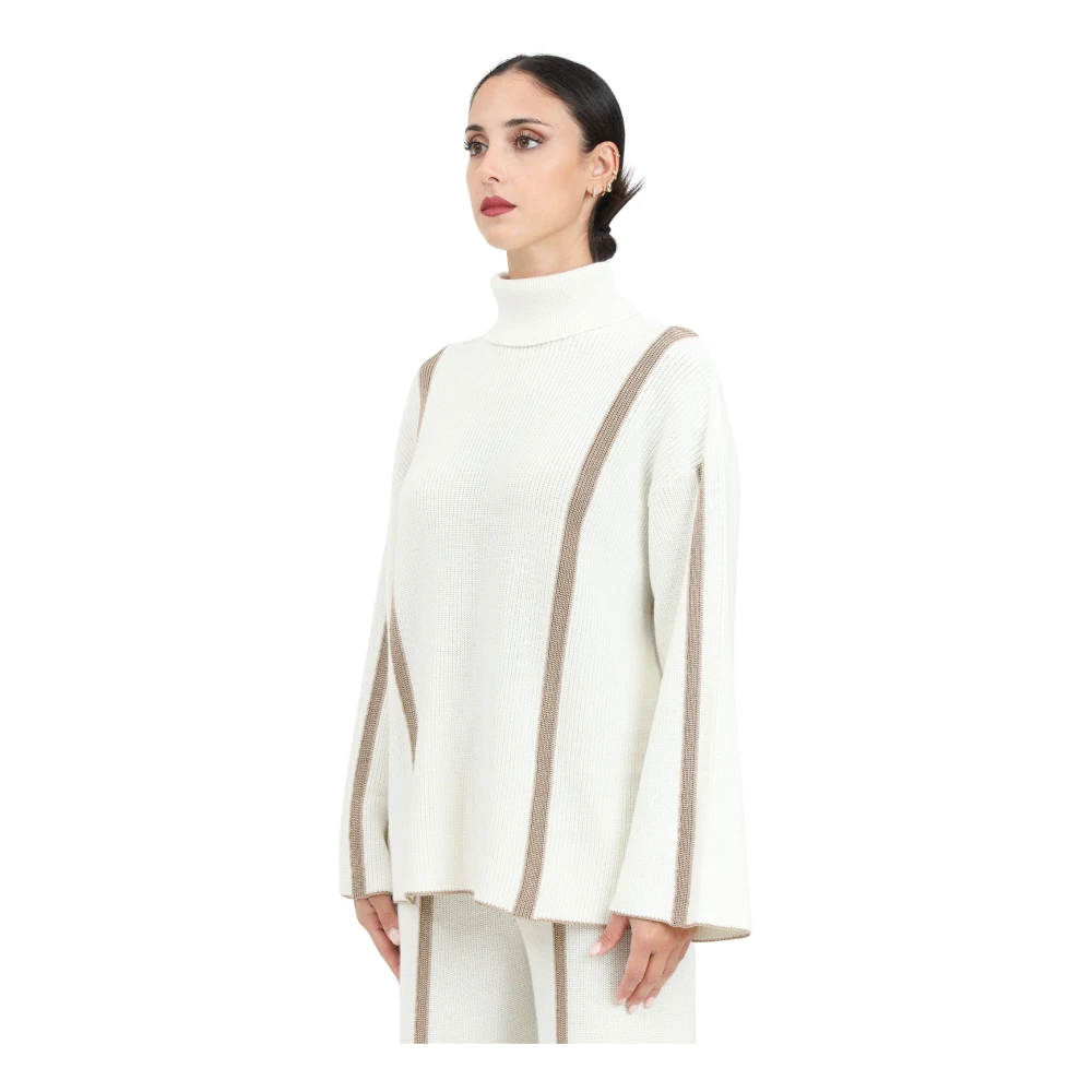 Akep Roomwitte coltrui met lurex Beige Dames