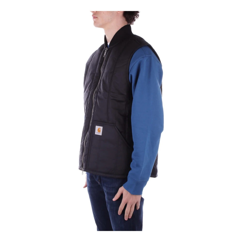 Carhartt WIP Zwarte Mouwloze Logo Voorkant Rits Jas Black Heren