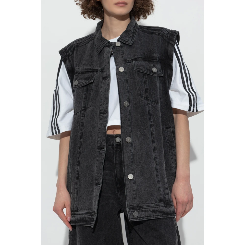 adidas Originals Denim jack in oversized stijl Black Dames