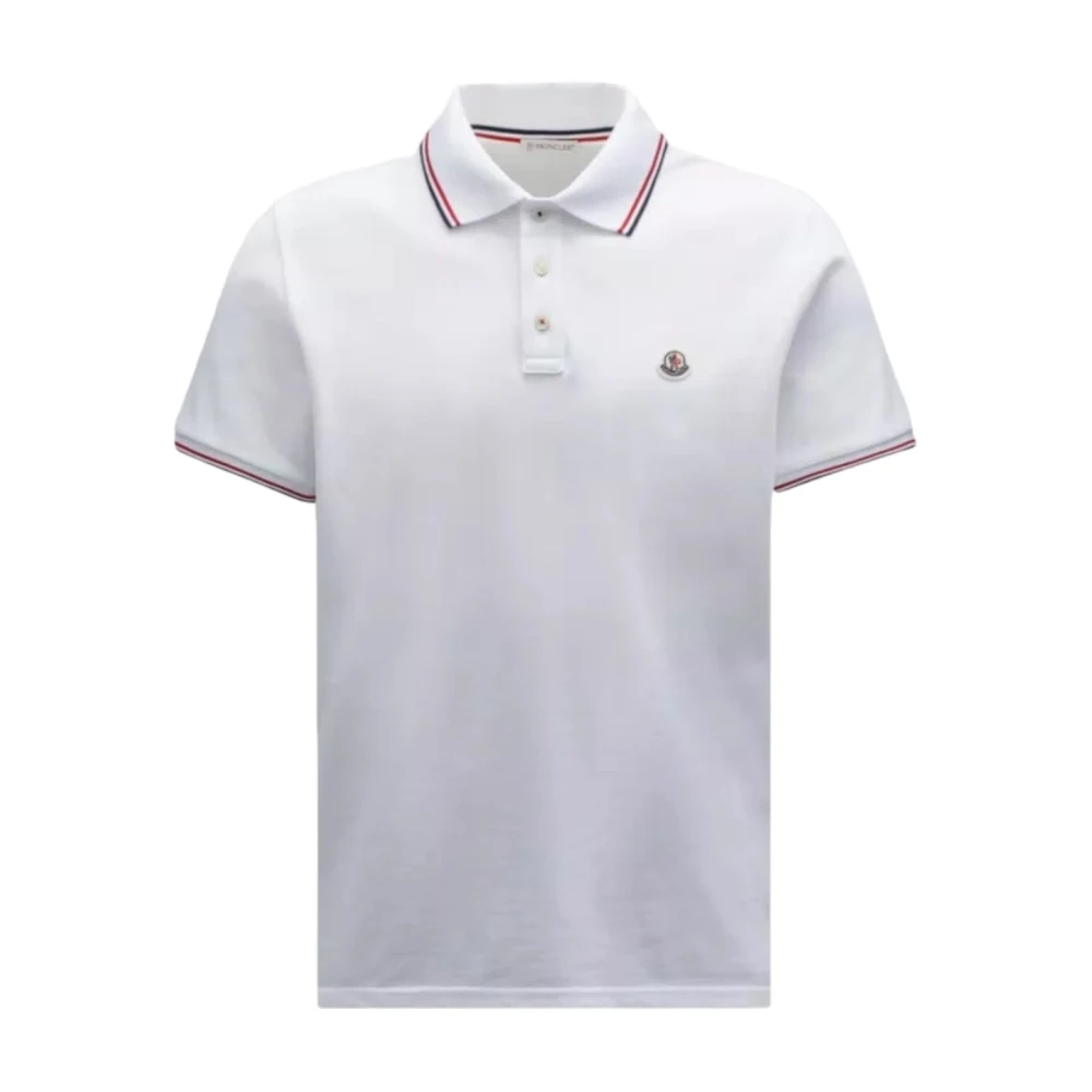 Moncler Men's White Tricolor-Trimmed Cotton Piquet Polo Shirt