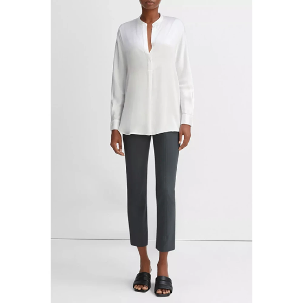 Vince Zijden satijnen blouse met opstaande kraag White Dames