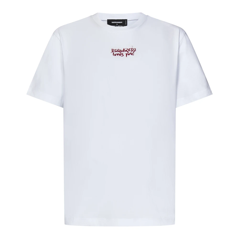 Dsquared2 Wit Katoenen Jersey T-Shirt met Lettering White Heren