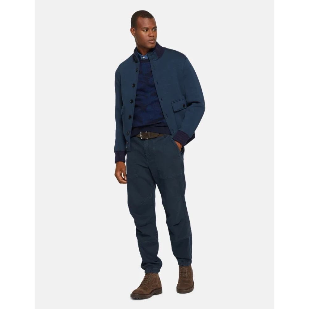 Dondup Blauwe Technische Jersey Bomberjack Blue Heren