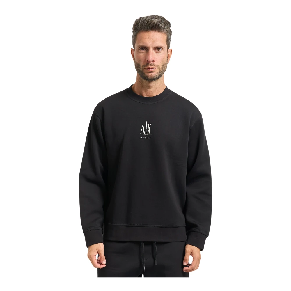 Armani Exchange Men's Black Crew Neck Sweatshirt With Logo