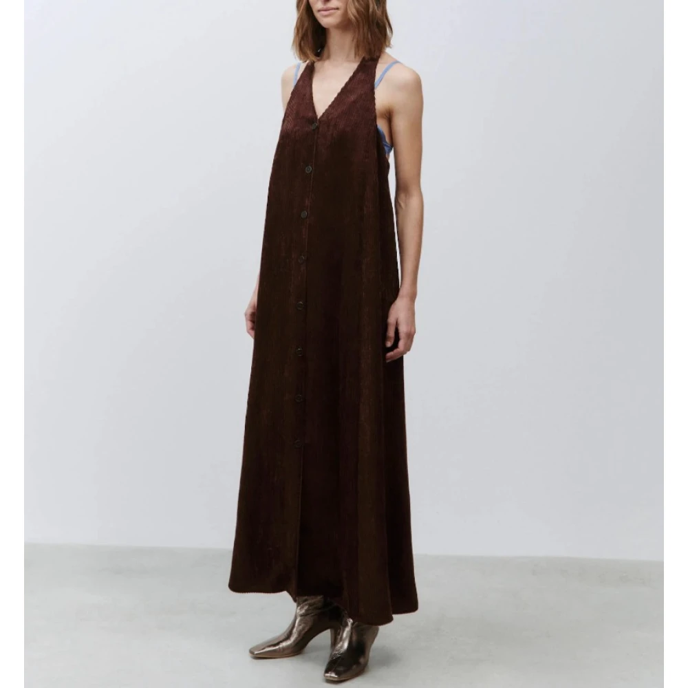 Alysi Velvet Rib Halter Jurk Brown Dames