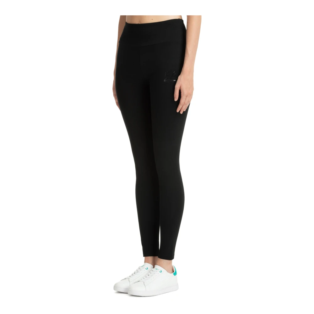Emporio Armani EA7 Hoge Taille Legging Effen Kleur Elastische Taille Black Dames