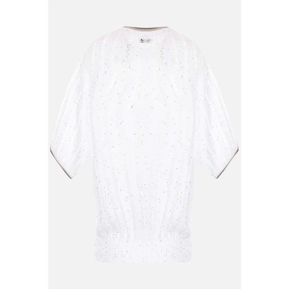 BRUNELLO CUCINELLI Witte Pailletten Gebreide Trui White Dames