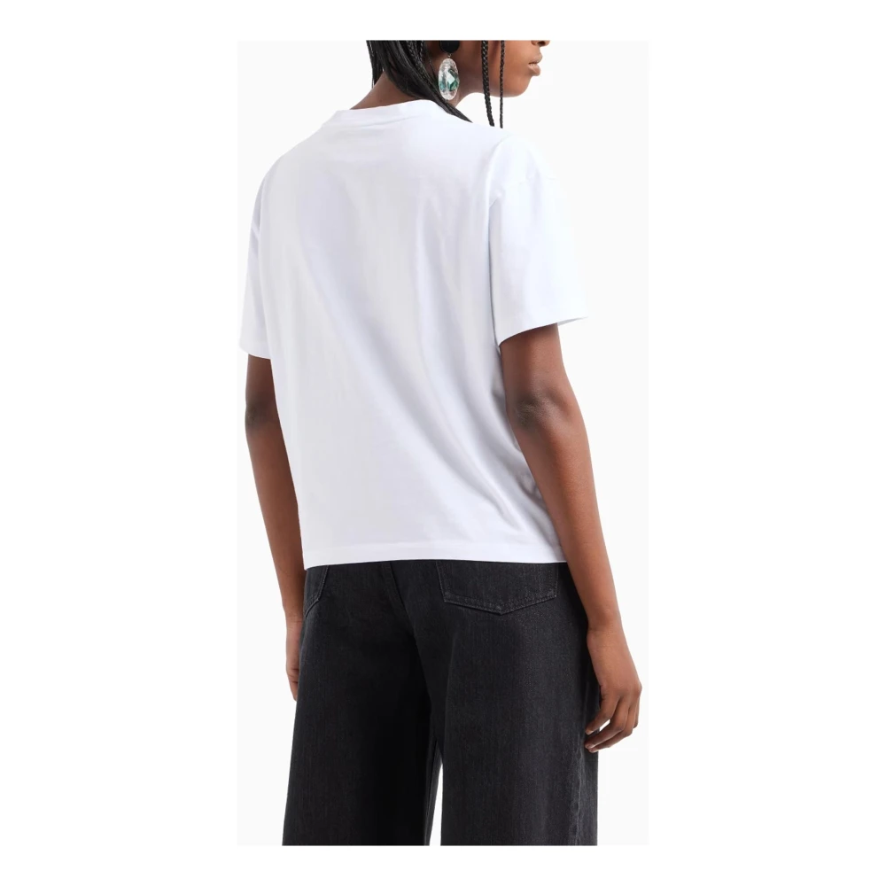 Emporio Armani Witte T-shirts en Polos Jersey Patch White Dames