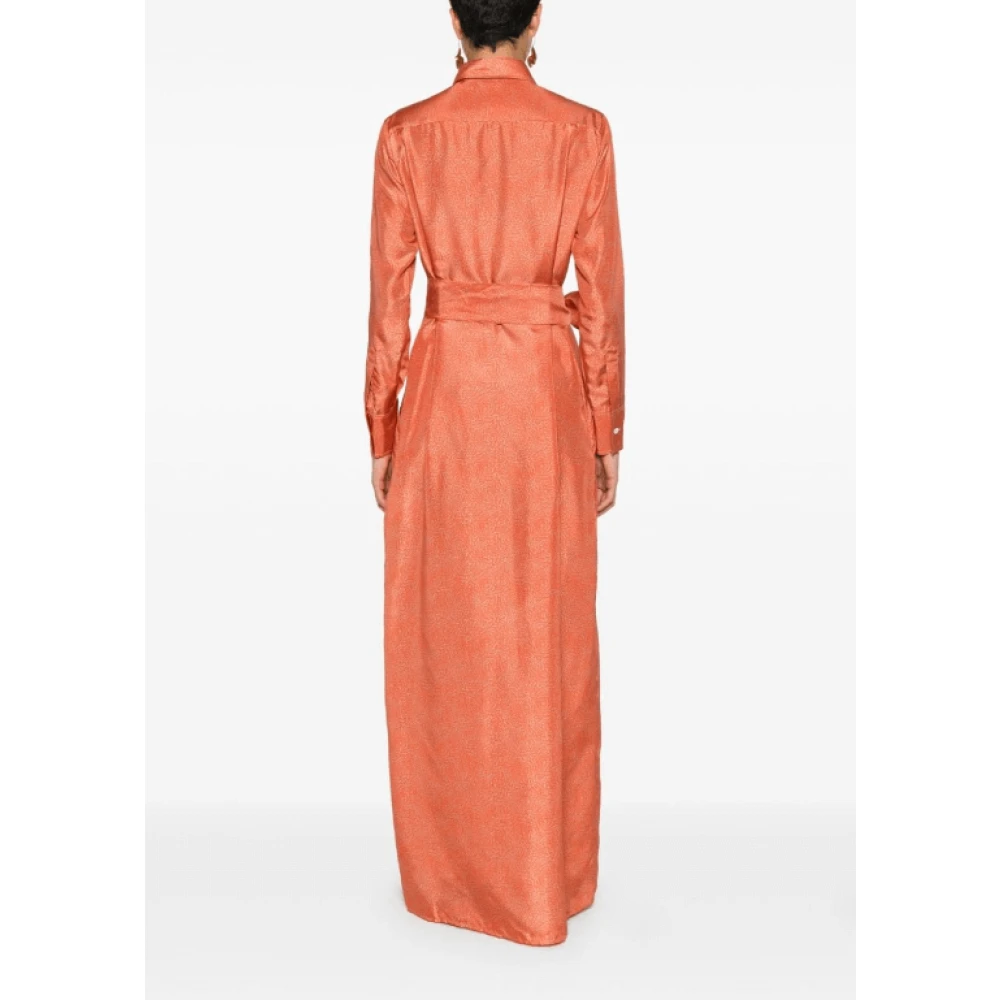 Kiton Grafische Print Zijden Jurk met Riem Orange Dames