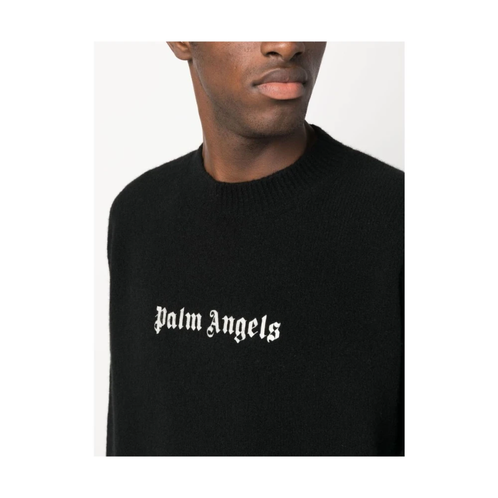 Palm Angels Logo-Geborduurde Gebreide Trui Black Heren