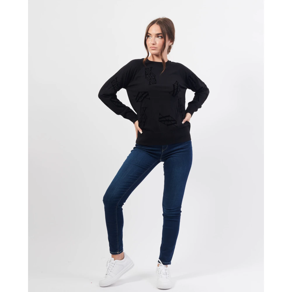 Armani Exchange Zwarte trui met geborduurd logo Black Dames