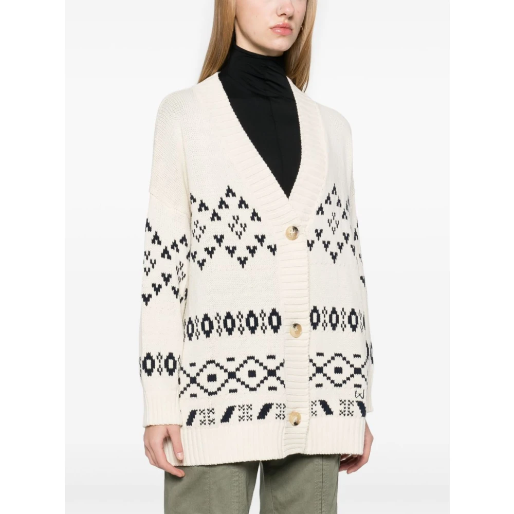 Max Mara Weekend Jacquard V-Neck Cardigan Sweater White Dames