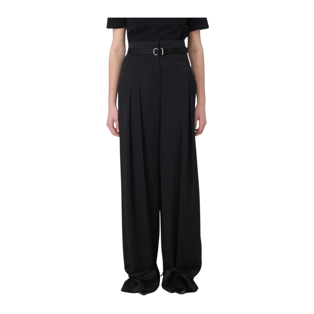 Jil Sander Women's Black Wide Leg Pleated Trousers - Wide Trousers - Xs - Trousers